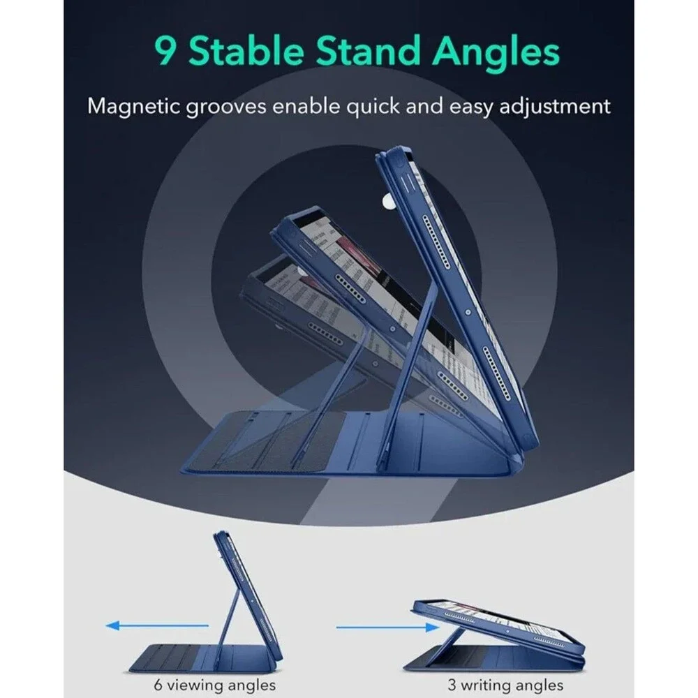 iPad Pro 11 Inch Case (M5/M4) 2025/2024 Rotating Case Removable Blue 9 Angle